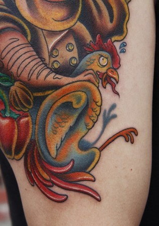 London - Chicken Tattoo Close-Up 